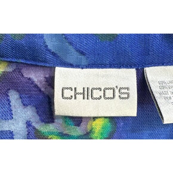 Chicos Womens Size 12 Button-Down Shirt Blue Multicolor Floral Chicos size 2 - Picture 2 of 6
